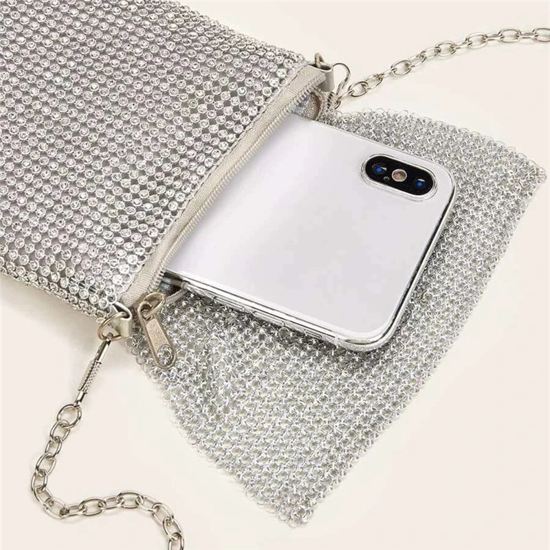 Metal Mesh Crossbody Bag Cell Phone Purse Wallet