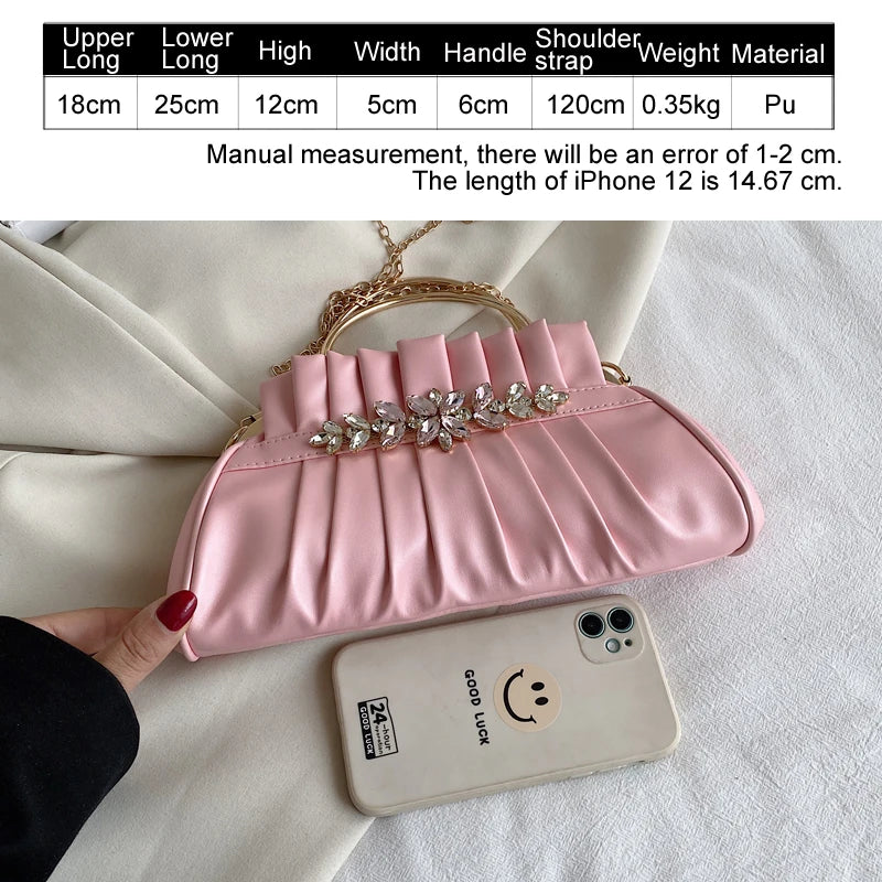 Vintage Pleated Shoulder Bag Diamond Clutch