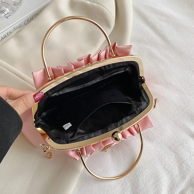 Vintage Pleated Shoulder Bag Diamond Clutch