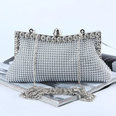 Glitter Bead Evening Clutch Bag Vintage Bridal Purse Silver Handbag