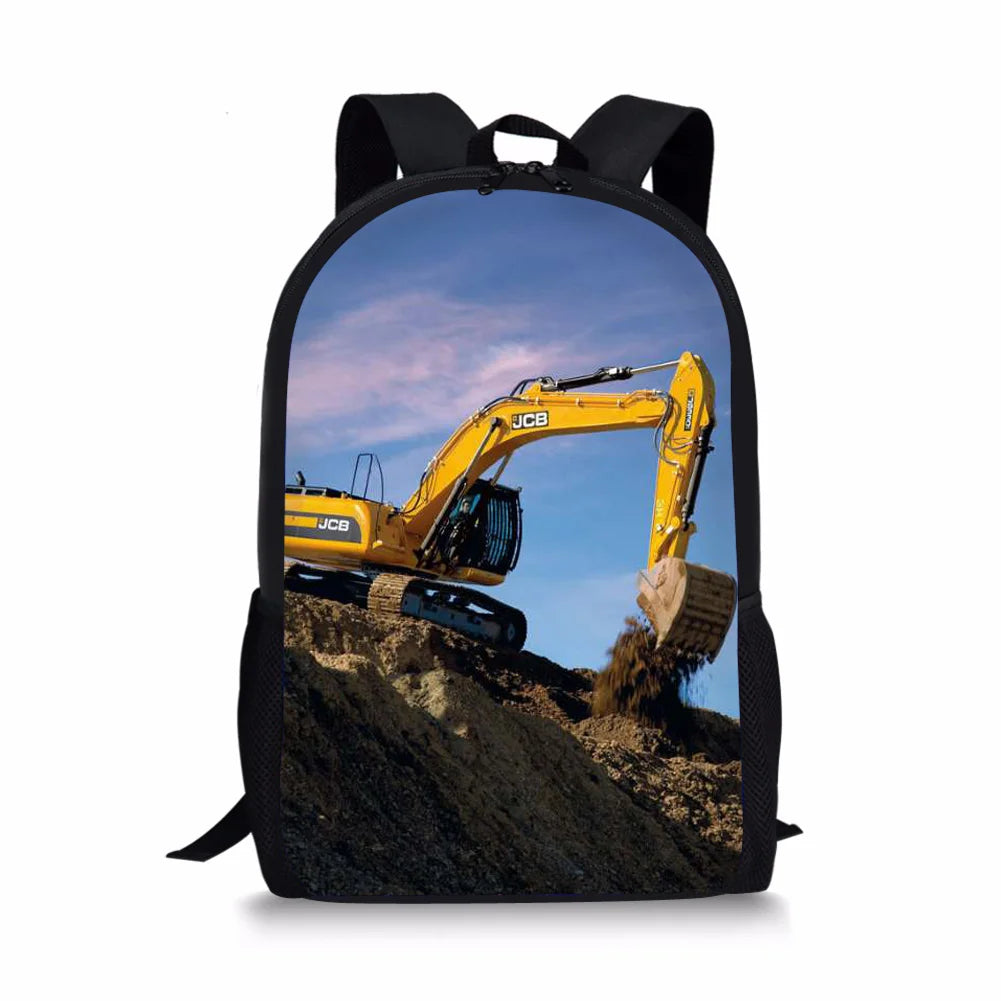 Excavating Machinery Element Printing Pattern School Backpacks for Teenager