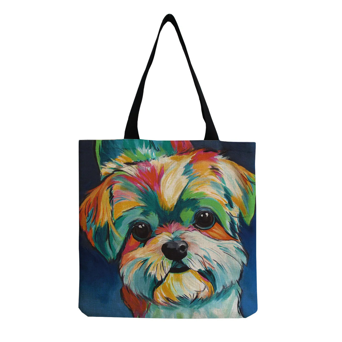 Oil Painting Dog Print Shopping Bag Papillon Pug Retriever