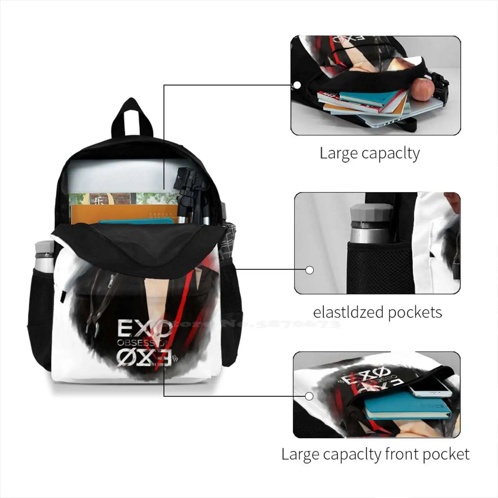 Exo Sehun Fanart Student Backpack Laptop Travel Bag
