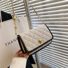 Diamond Lattice Bag Women PU Leather Flap Metal Lock Shoulder Crossbody Bags