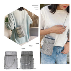Rhinestone Shoulder Bag Cylinder Bucket PU Leather Handbag