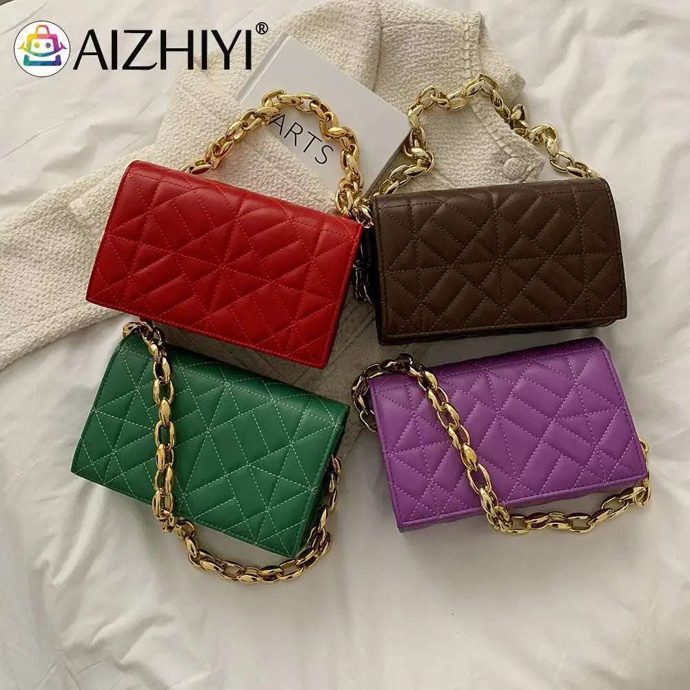 Women Shoulder Bag PU Leather Chain Armpit Bags Geometric Pattern