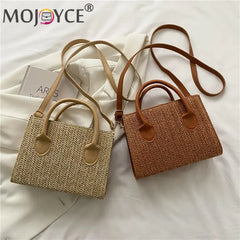 Women Straw Messenger Bag Beach Rattan Crossbody Bag Vintage Woven Handba