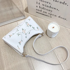Embroidered Leather Handbag Casual Totes Shopping Bag