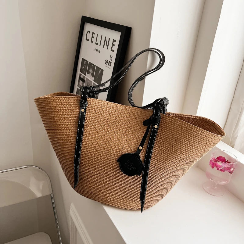 XL Tote Straw Bag Women Hand-Woven Beach Shoulder Bag
