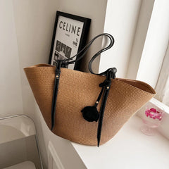 XL Tote Straw Bag Women Hand-Woven Beach Shoulder Bag