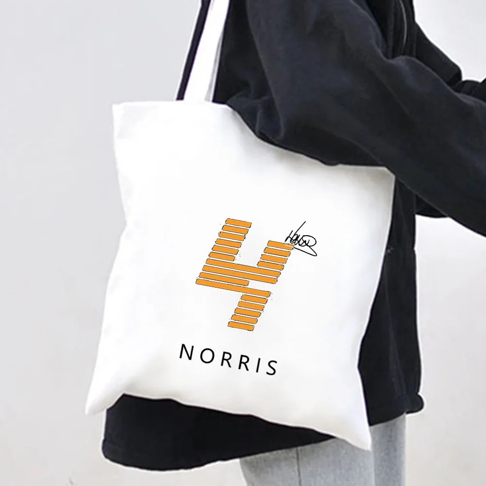 F1 Lando Norris Bottas Racing Car Canvas Shopper Bag Eco Tote Handbag