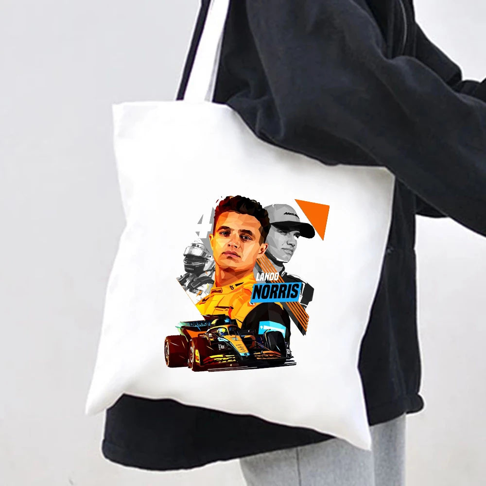F1 Lando Norris Bottas Racing Car Canvas Shopper Bag Eco Tote Handbag