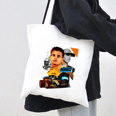 F1 Lando Norris Bottas Racing Car Canvas Shopper Bag Eco Tote Handbag