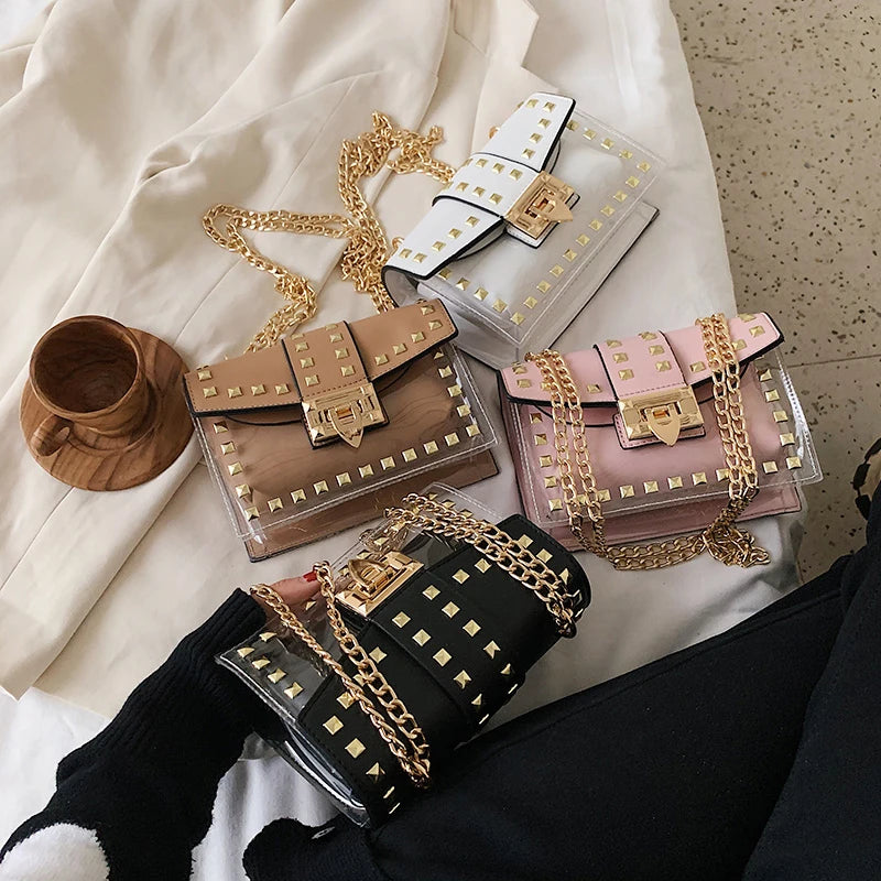Transparent Rivet Handbag Lady Travel