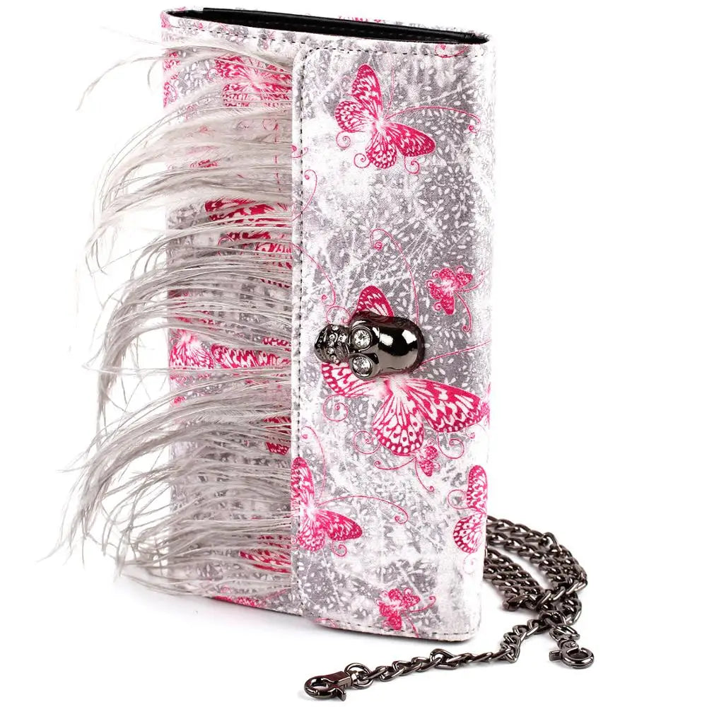 Punk Skull Feather Evening Clutch Handbag Bag
