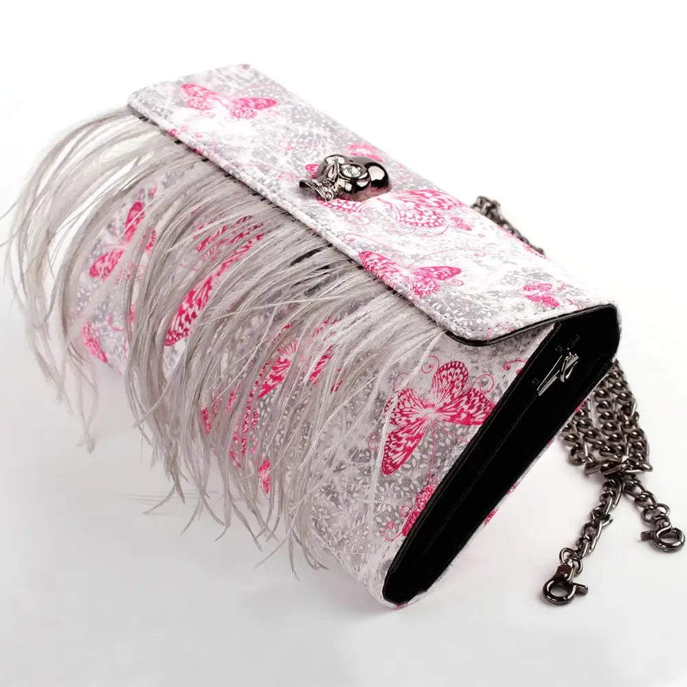 Punk Skull Feather Evening Clutch Handbag Bag