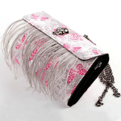 Punk Skull Feather Evening Clutch Handbag Bag