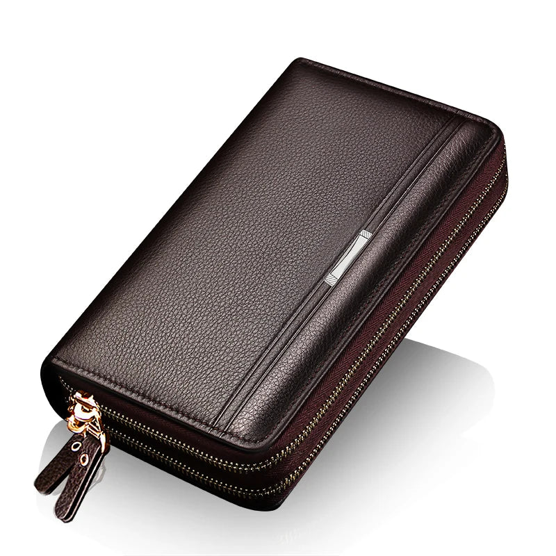 Men's Double Zipper Clutch Bag PU Leather Wallet
