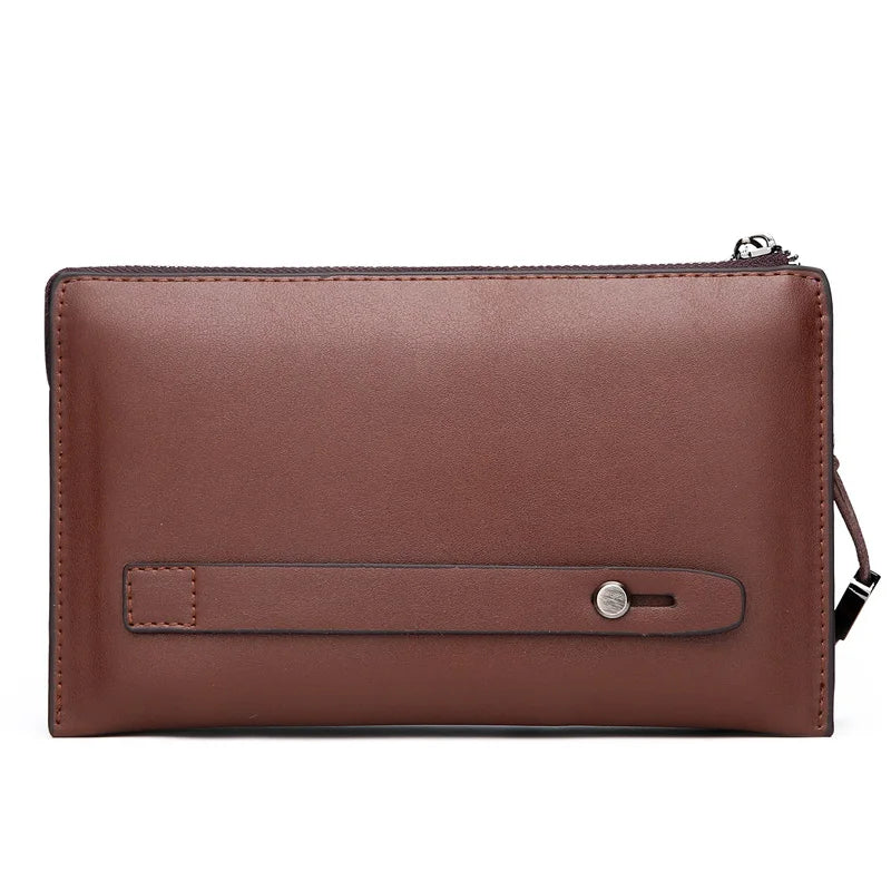 Men's Leather Clutch Purse Long Money Bag Brown