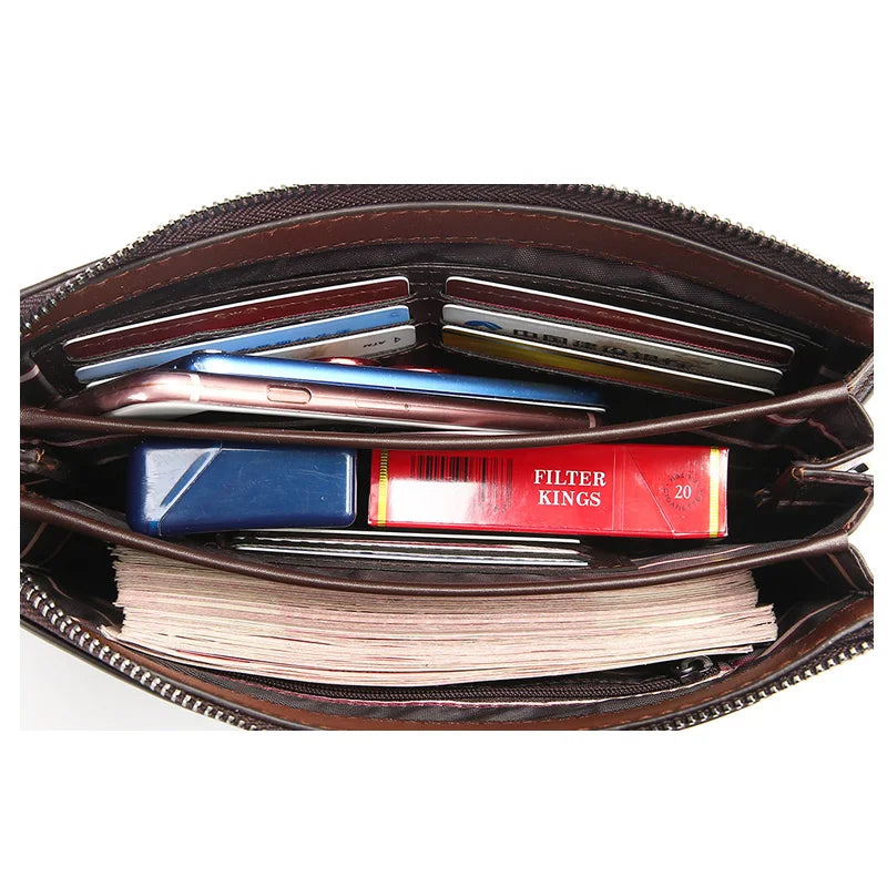Men's Leather Clutch Purse Long Money Bag Brown
