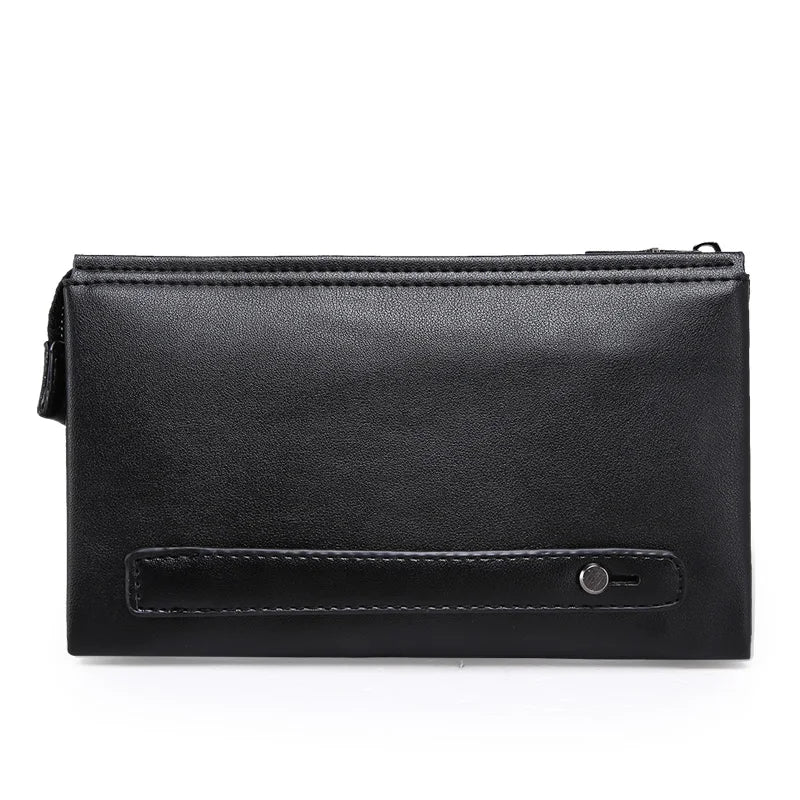 Men's Zippered Leather Wallet Long Phone Clutch Bag