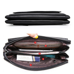 Men's Zippered Leather Wallet Long Phone Clutch Bag