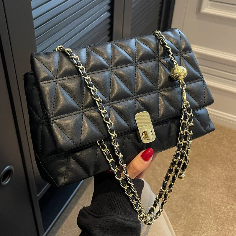Quilted Chain Shoulder Bag Women Leather Handbag