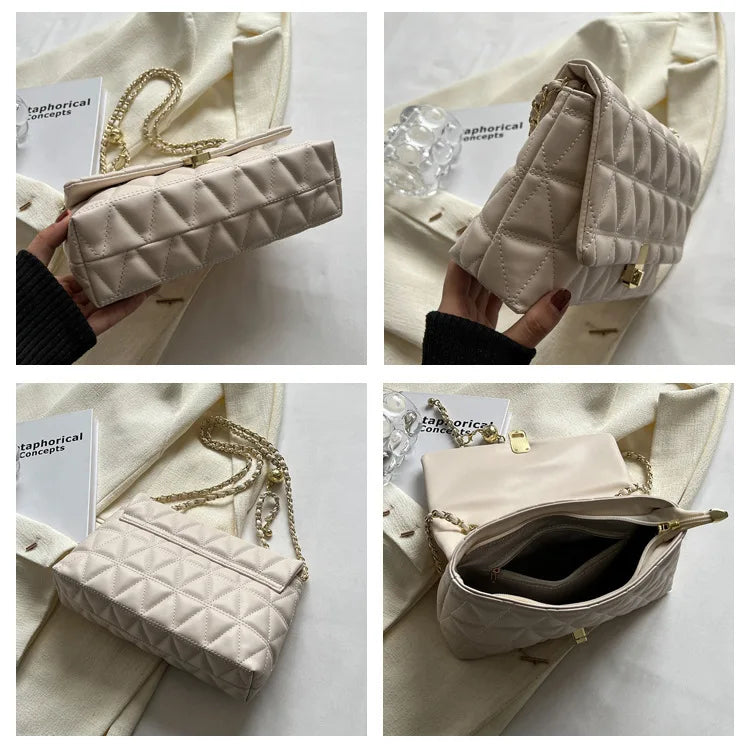 Quilted Chain Shoulder Bag Women Leather Handbag