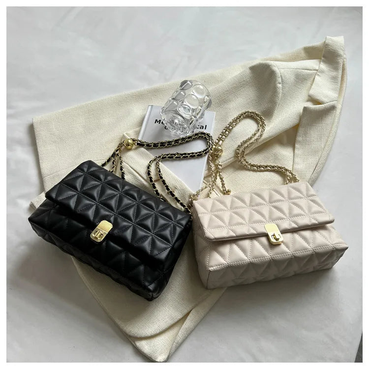 Quilted Chain Shoulder Bag Women Leather Handbag