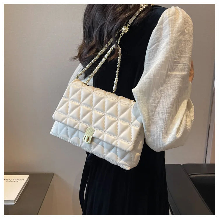 Quilted Chain Shoulder Bag Women Leather Handbag