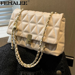 Quilted Chain Shoulder Bag Women Leather Handbag