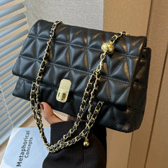 Quilted Chain Shoulder Bag Women Leather Handbag