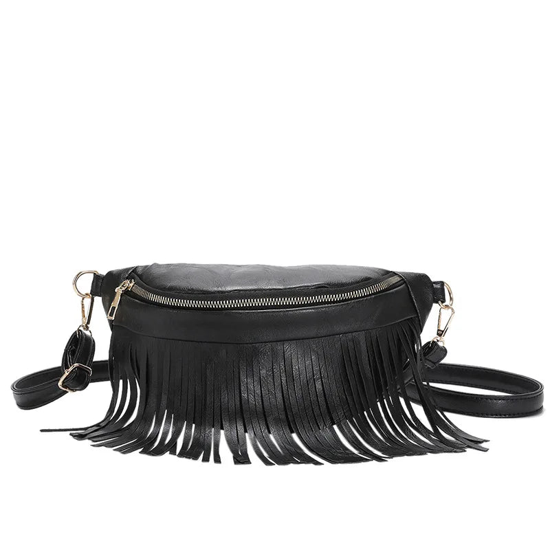Spring Small Waist Pack PU Leather Dumpling Shaped Handbag Tassel Chest Bag