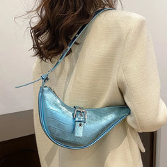 Stone Pattern Saddle Crossbody Bag for Women Eyelet Chain Handbags