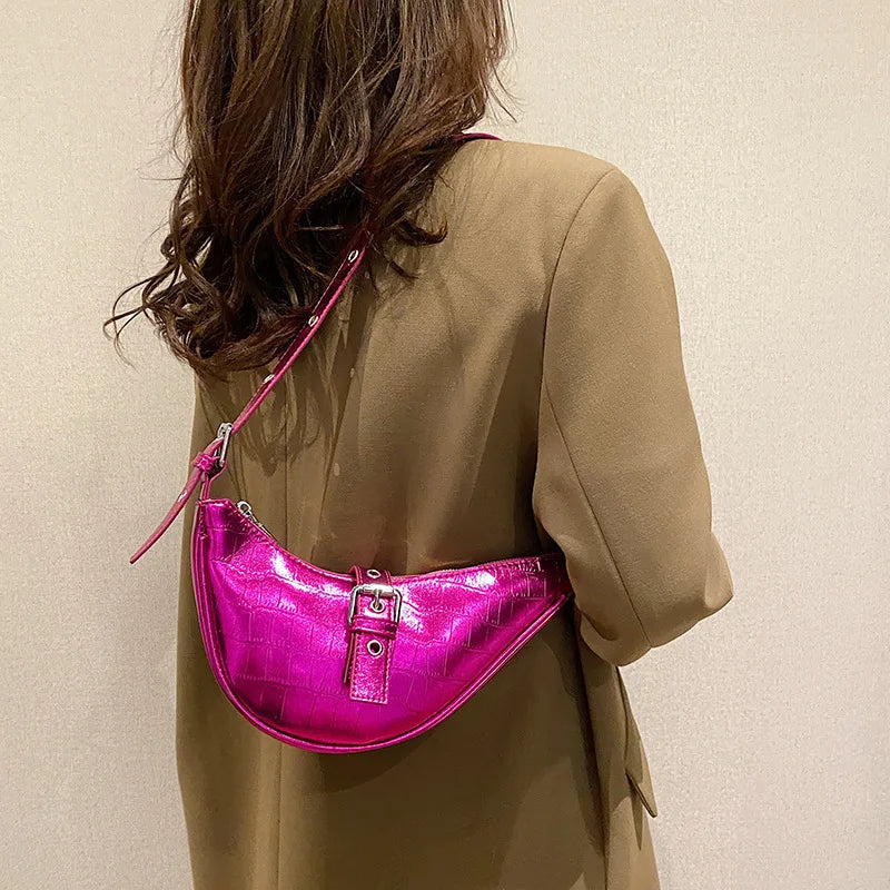 Stone Pattern Saddle Crossbody Bag for Women Eyelet Chain Handbags
