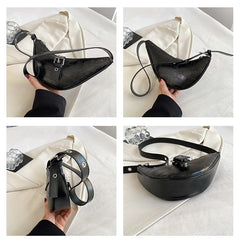 Stone Pattern Saddle Crossbody Bag for Women Eyelet Chain Handbags