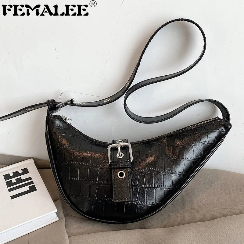 Stone Pattern Saddle Crossbody Bag for Women Eyelet Chain Handbags