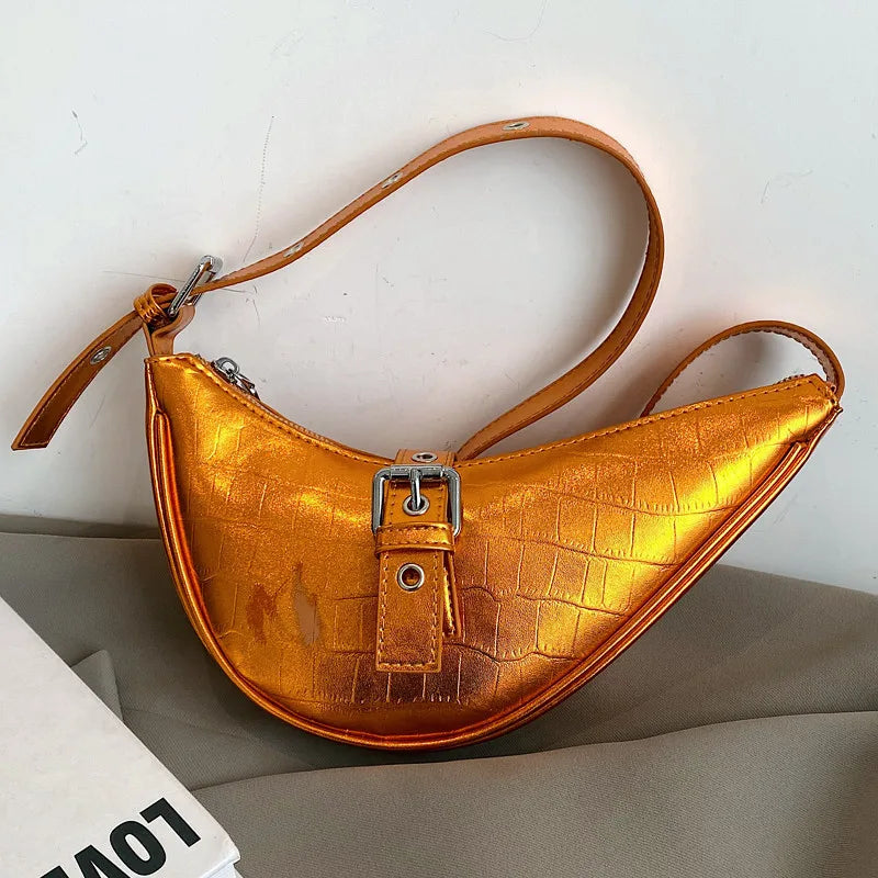 Stone Pattern Saddle Crossbody Bag for Women Eyelet Chain Handbags
