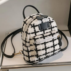 Plaid Woolen Tweed Backpack for Teenage Students