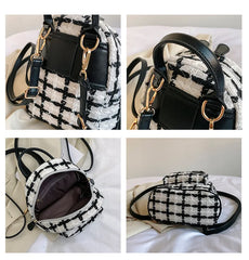 Plaid Woolen Tweed Backpack for Teenage Students