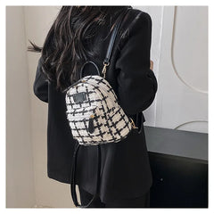Plaid Woolen Tweed Backpack for Teenage Students