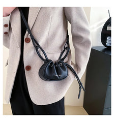 Ruched Drawstring Handbag Soft Leather Crossbody Bag