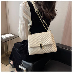 Soft Leather Shoulder Bag V Striped Crossbody Handbag Messenger