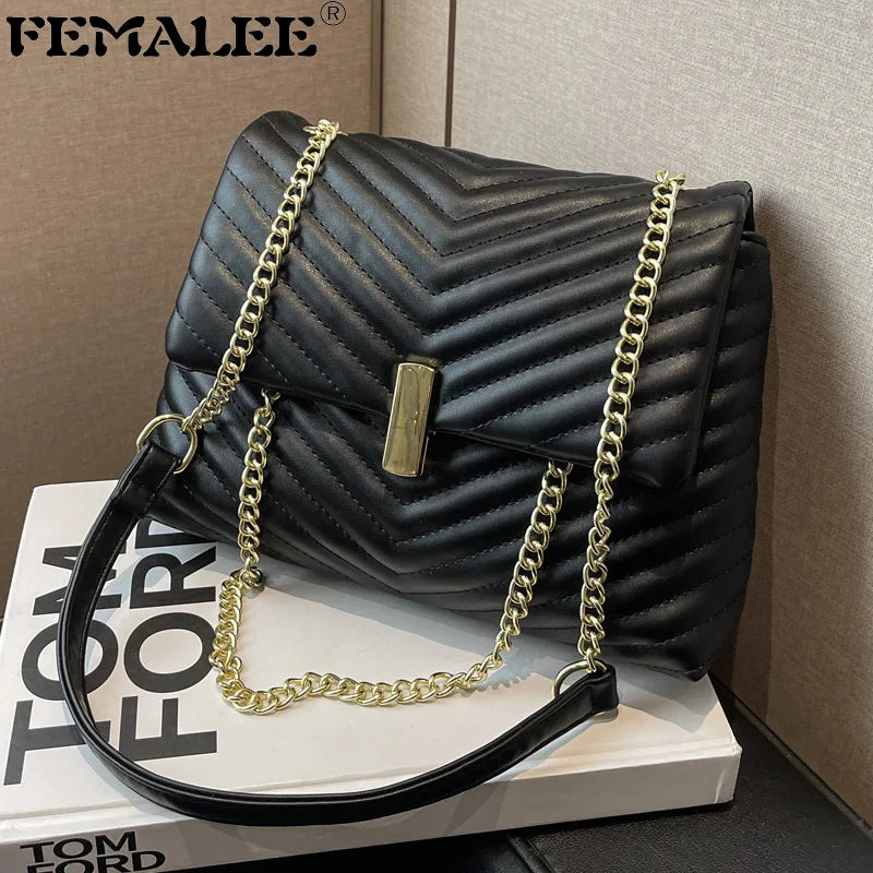 Soft Leather Shoulder Bag V Striped Crossbody Handbag Messenger