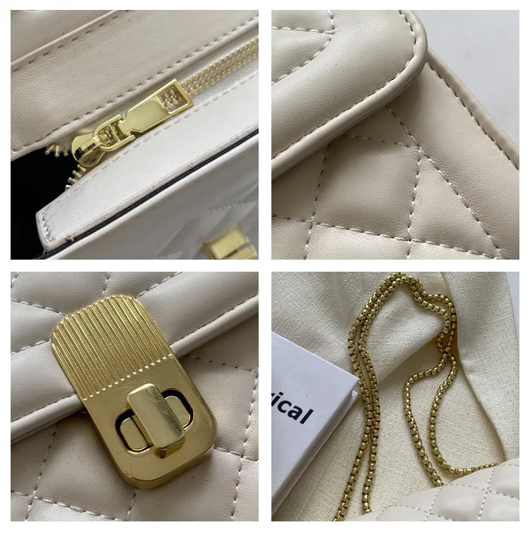 Quilted Crossbody Mini Handbag for Women Lock Flap Purse Messenger