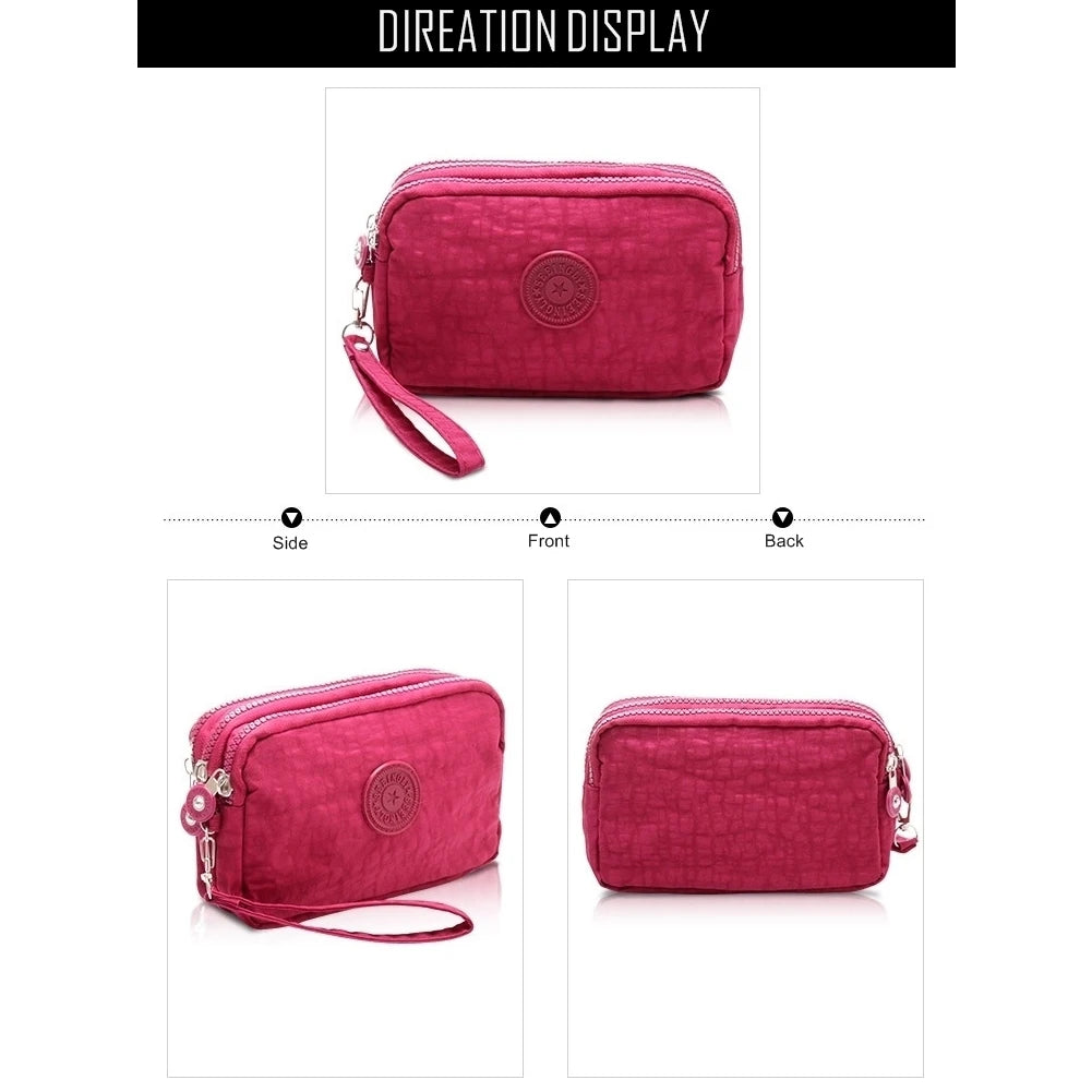FGGS Women Small Wallet Phone Purse Three Zippers Portable Make Up bag