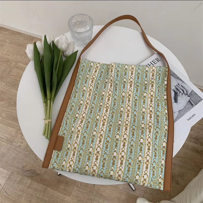 Retro Silk Scarf Leather Shoulder Bag