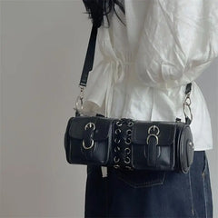 Stylish Wide Shoulder Underarm Cylinder Female Motorcycle Crossbody Bag