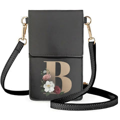 Golden Floral Art Alphabet Makeup Bags Ladies Leather