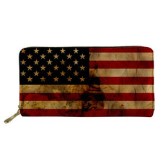 American USA/UK Flag Women Leather Wallet Zipper Clutch Long Purse